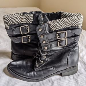 Black Pleather Lace-up Boots